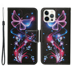 Housse iPhone 13 Pro Papillons et Lanière Housse iPhone 13 Pro Papillons et Lanière