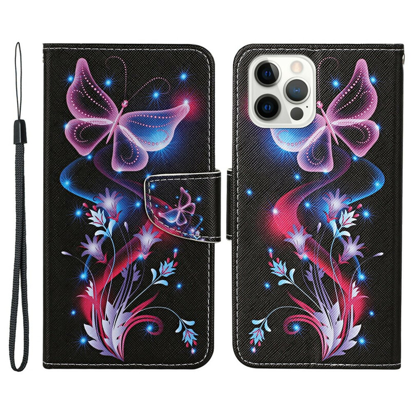 Housse iPhone 13 Pro Papillons et Lanière Housse iPhone 13 Pro Papillons et Lanière