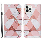 Housse iPhone 13 Pro Marbre et Paillettes avec Lanière Housse iPhone 13 Pro Marbre et Paillettes avec Lanière