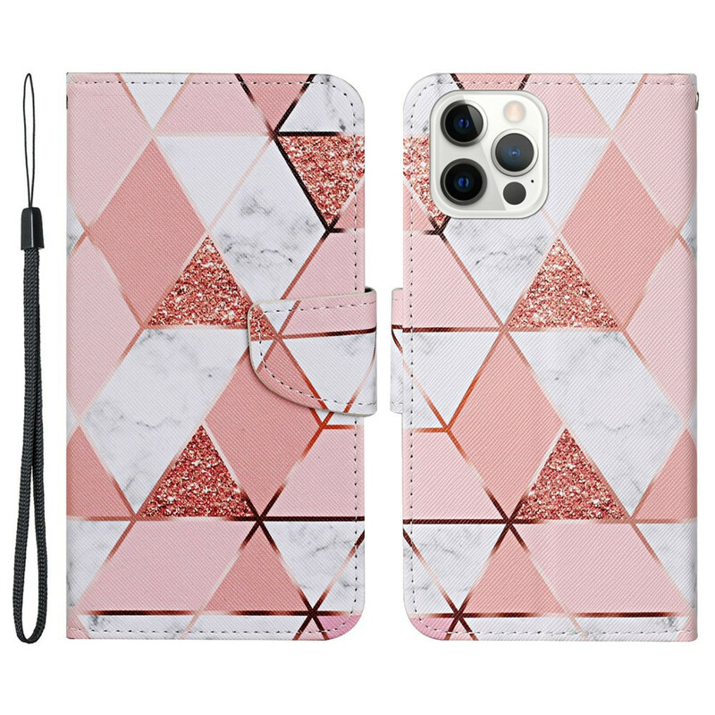 Housse iPhone 13 Pro Marbre et Paillettes avec Lanière Housse iPhone 13 Pro Marbre et Paillettes avec Lanière