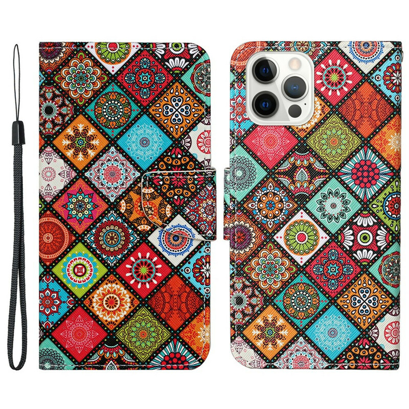 Housse iPhone 13 Pro Patchwork Mandalas avec Lanière Housse iPhone 13 Pro Patchwork Mandalas avec Lanière