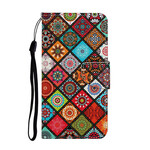 Housse iPhone 13 Pro Patchwork Mandalas avec Lanière