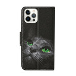 Housse iPhone 13 Pro Yeux de Chat Verts avec Lanière