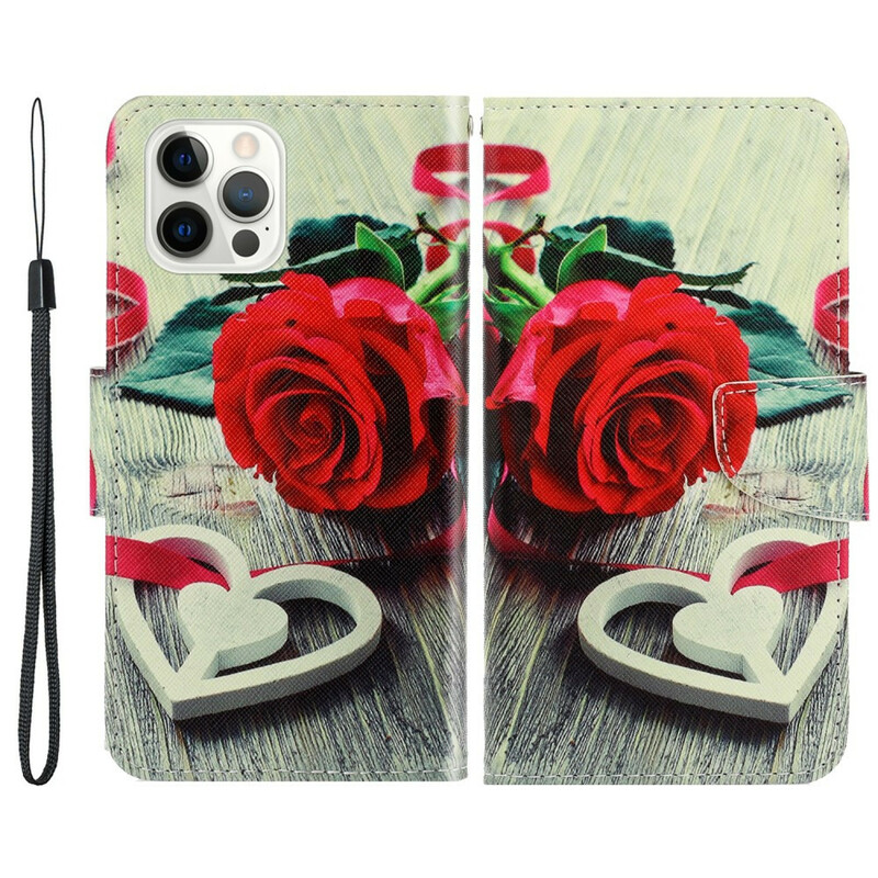 Housse iPhone 13 Pro Rose Romantique à Lanière Housse iPhone 13 Pro Rose Romantique à Lanière