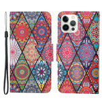 Housse iPhone 13 Pro Patchwork avec Lanière Housse iPhone 13 Pro Patchwork avec Lanière