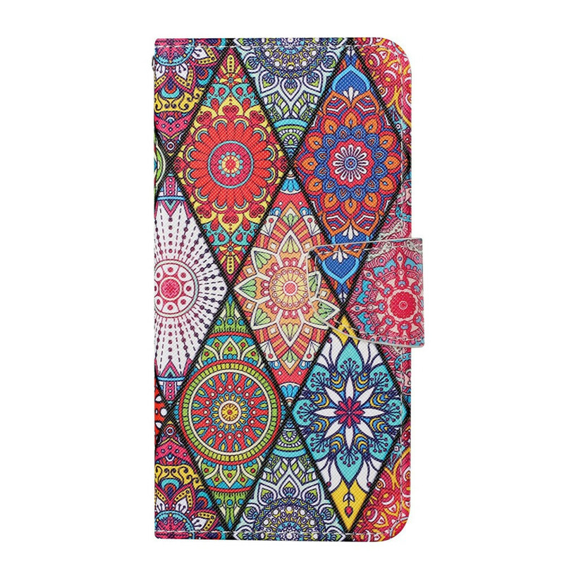 Housse iPhone 13 Pro Patchwork avec Lanière Housse iPhone 13 Pro Patchwork avec Lanière
