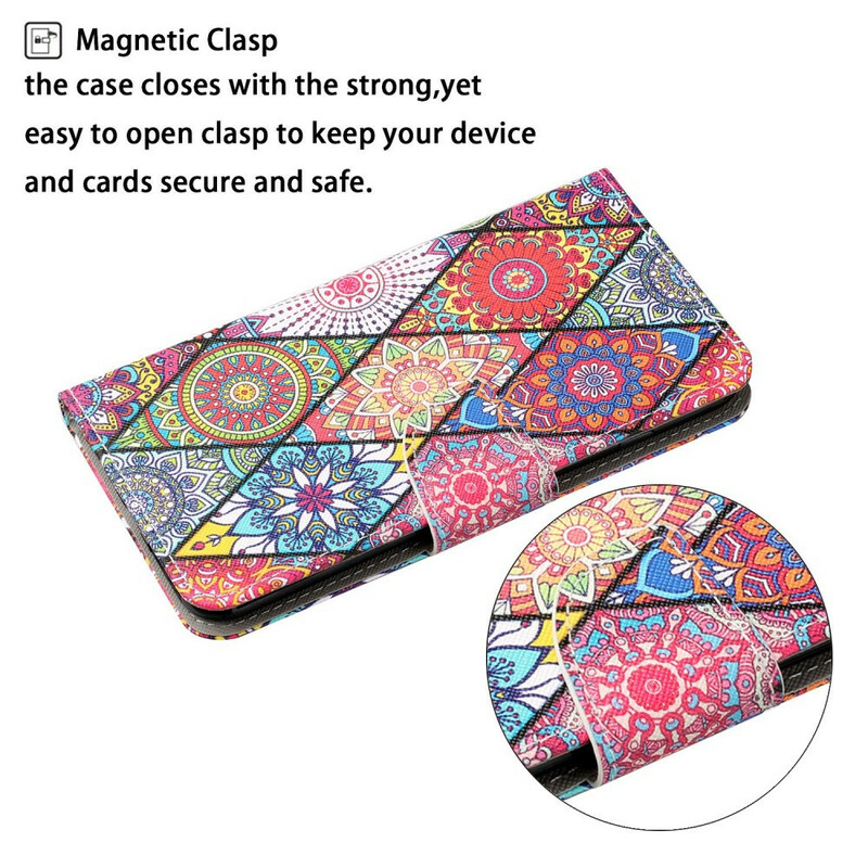 Housse iPhone 13 Pro Patchwork avec Lanière Housse iPhone 13 Pro Patchwork avec Lanière