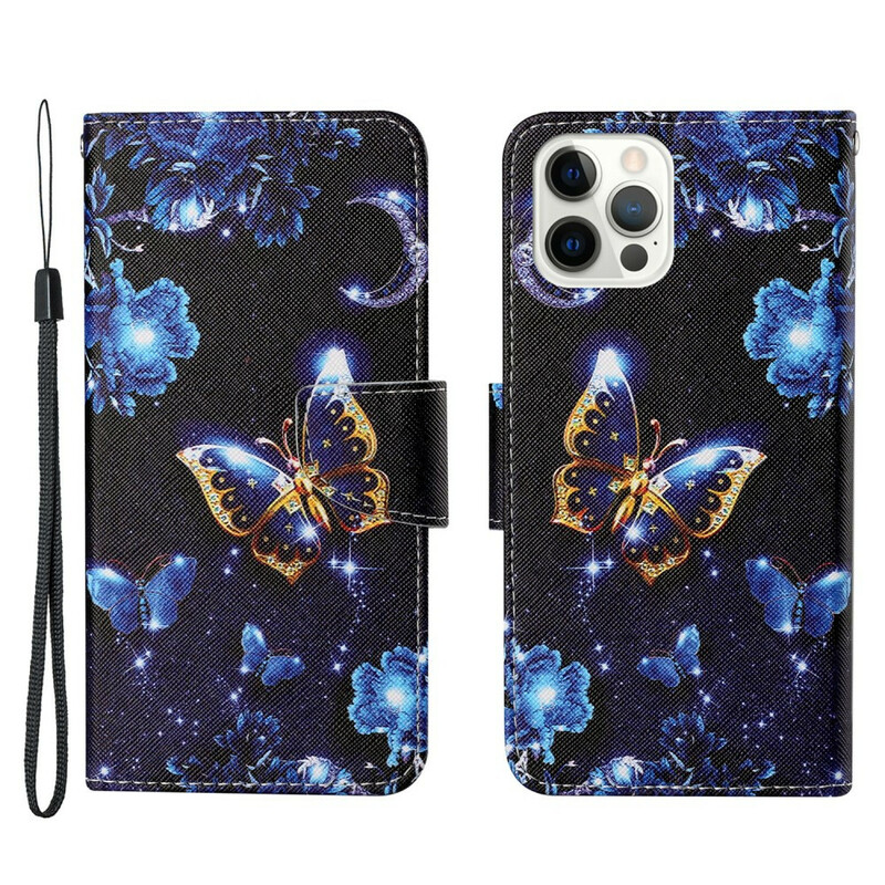 Housse iPhone 13 Pro Précieux Papillons à Lanière Housse iPhone 13 Pro Précieux Papillons à Lanière