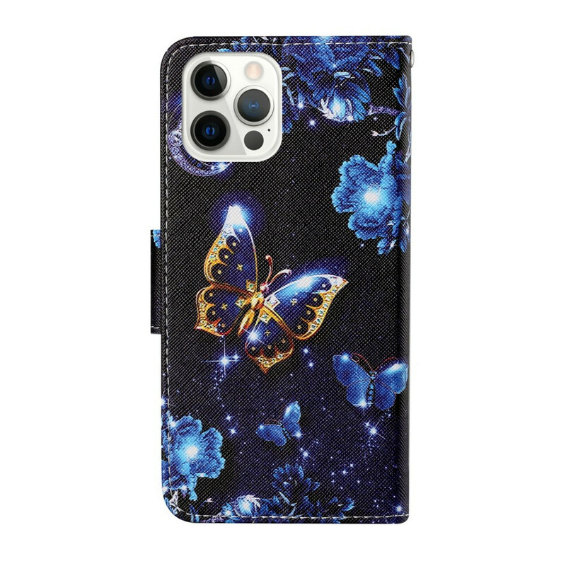 Housse iPhone 13 Pro Précieux Papillons à Lanière Housse iPhone 13 Pro Précieux Papillons à Lanière