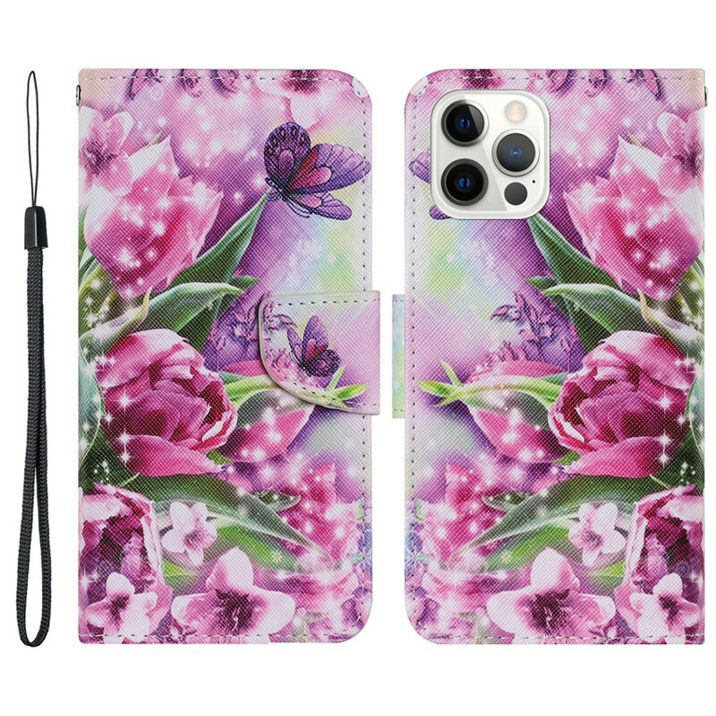 Housse iPhone 13 Pro Papillons et Tulipes Housse iPhone 13 Pro Papillons et Tulipes