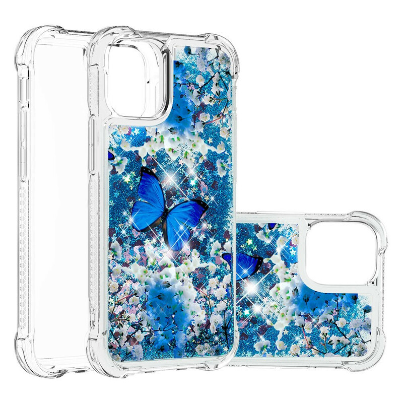 Coque iPhone 13 Pro Papillons Bleus Paillettes Coque iPhone 13 Pro Papillons Bleus Paillettes