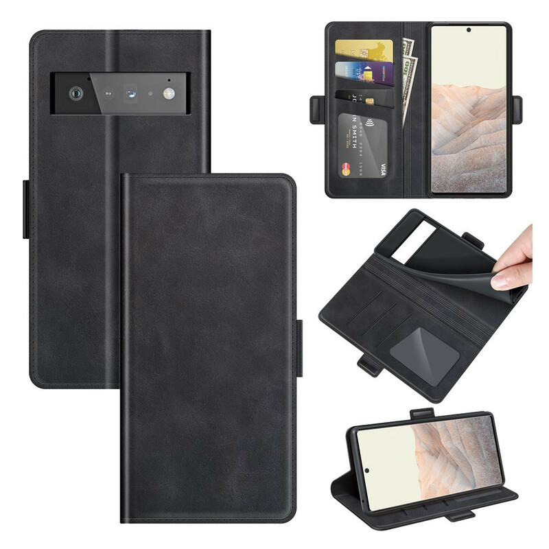 Housse Google Pixel 6 Pro Rabat Double Classique Housse Google Pixel 6 Pro Rabat Double Classique