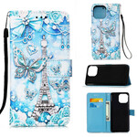 Housse iPhone 13 Pro Max Tour Eiffel Papillons à Lanière