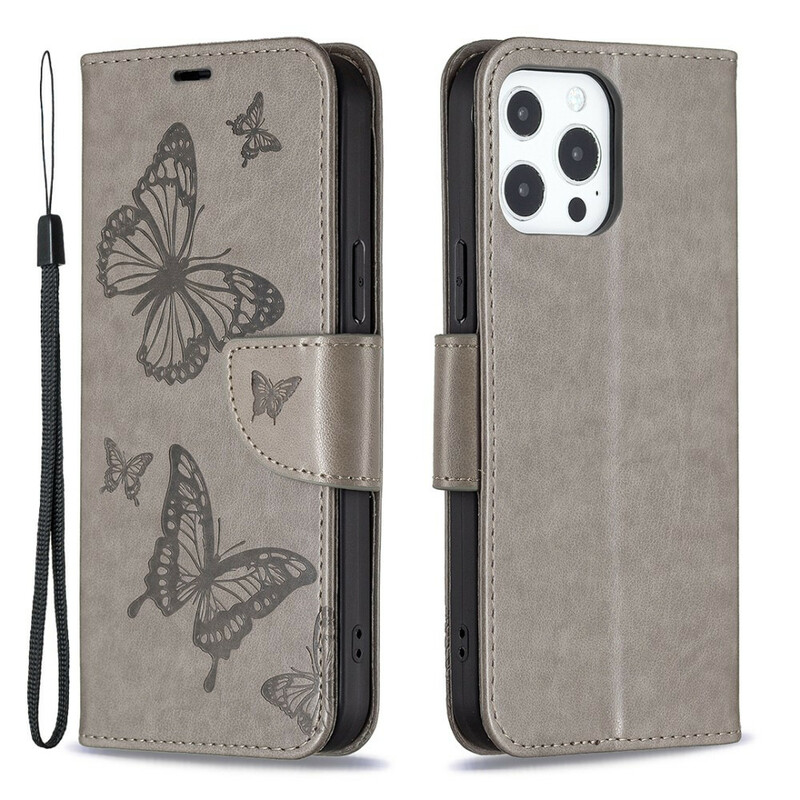 Housse iPhone 13 Pro Papillons Imprimés à Lanière