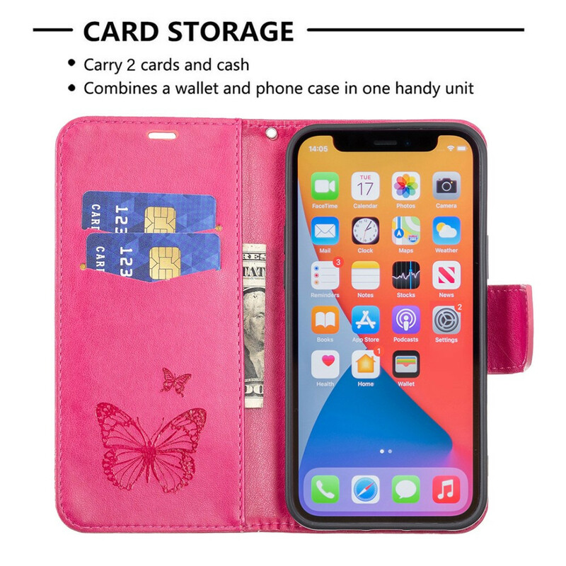 Housse iPhone 13 Pro Papillons Imprimés à Lanière
