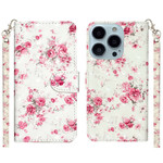 Housse iPhone 13 Pro Max Fleurs Light Spots à Lanière