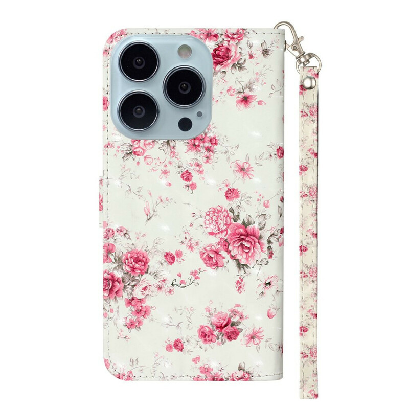 Housse iPhone 13 Pro Max Fleurs Light Spots à Lanière