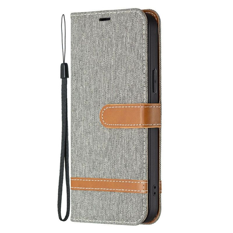 Housse iPhone 13 Pro Tissu et Effet Cuir à Lanière Housse iPhone 13 Pro Tissu et Effet Cuir à Lanière
