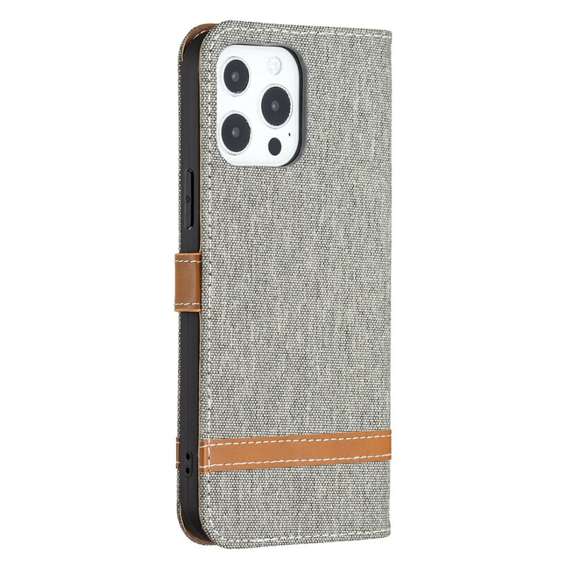 Housse iPhone 13 Pro Tissu et Effet Cuir à Lanière Housse iPhone 13 Pro Tissu et Effet Cuir à Lanière