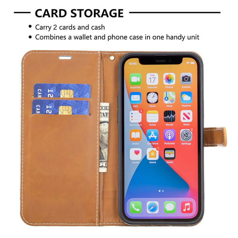 Housse iPhone 13 Pro Tissu et Effet Cuir à Lanière Housse iPhone 13 Pro Tissu et Effet Cuir à Lanière