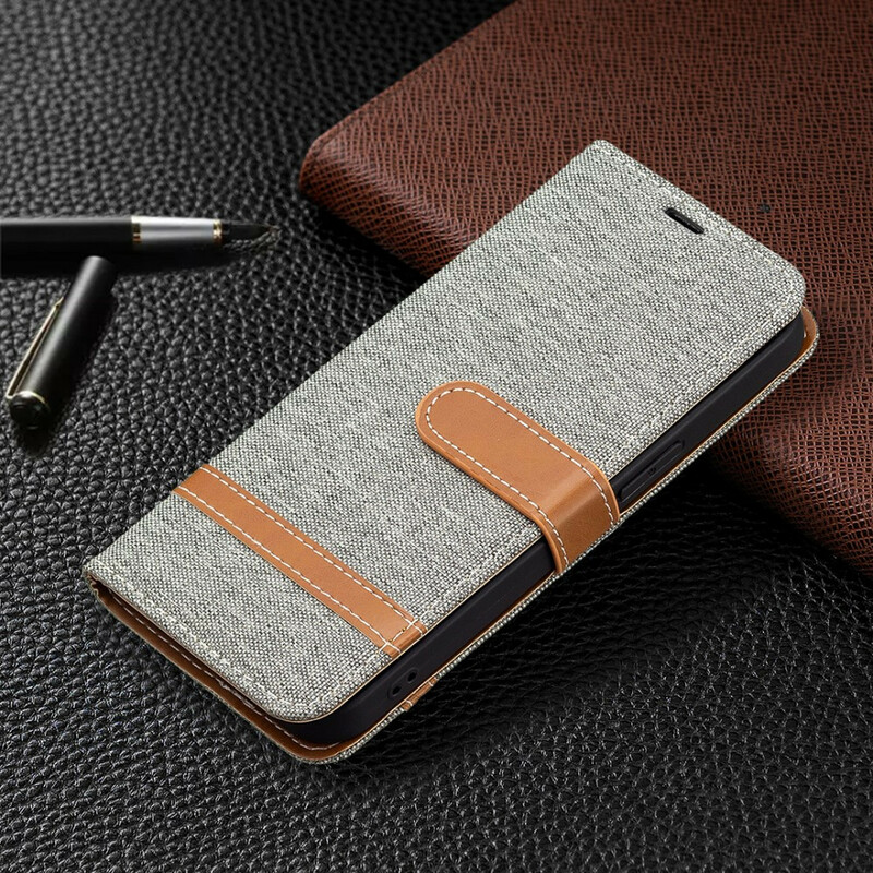 Housse iPhone 13 Pro Tissu et Effet Cuir à Lanière Housse iPhone 13 Pro Tissu et Effet Cuir à Lanière