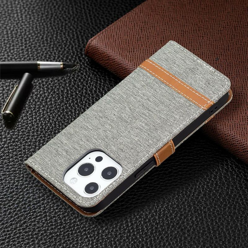 Housse iPhone 13 Pro Tissu et Effet Cuir à Lanière Housse iPhone 13 Pro Tissu et Effet Cuir à Lanière