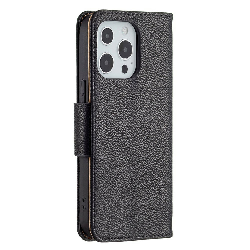 Housse iPhone 13 Pro Effet Cuir Litchi Coloré à Lanière Housse iPhone 13 Pro Effet Cuir Litchi Coloré à Lanière