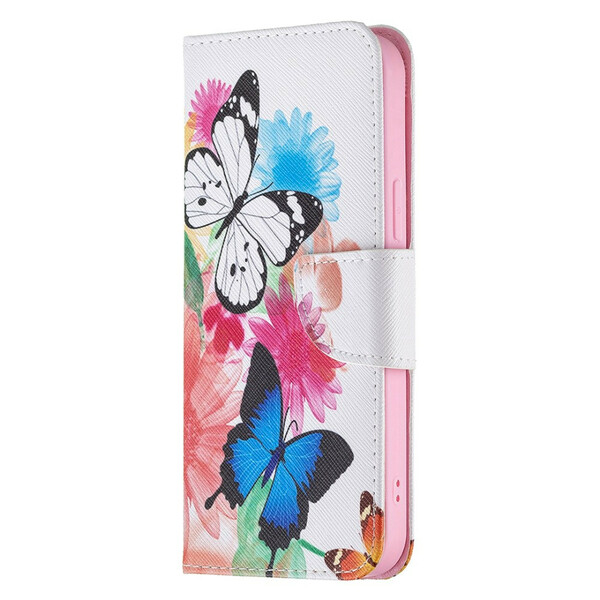 Housse iPhone 13 Pro Max Papillons et Fleurs Peints