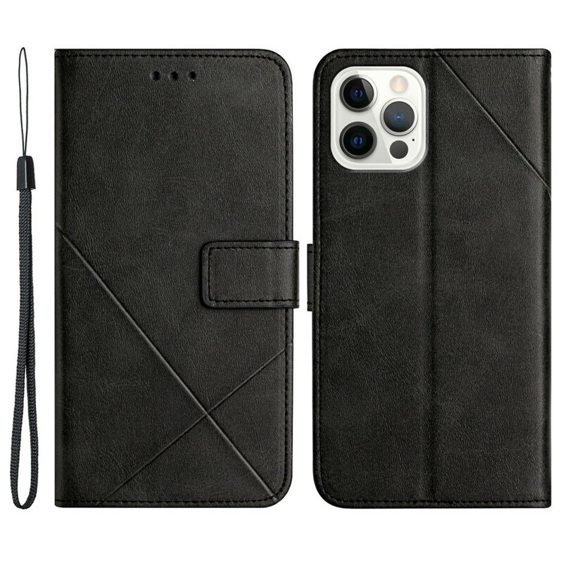 Housse iPhone 13 Pro Style Cuir Géométrique à Lanière Housse iPhone 13 Pro Style Cuir Géométrique à Lanière