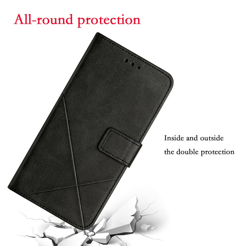 Housse iPhone 13 Pro Style Cuir Géométrique à Lanière Housse iPhone 13 Pro Style Cuir Géométrique à Lanière