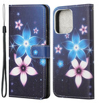 Housse iPhone 13 Fleurs Lunaires à Lanière Housse iPhone 13 Fleurs Lunaires à Lanière