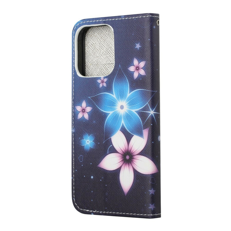 Housse iPhone 13 Fleurs Lunaires à Lanière Housse iPhone 13 Fleurs Lunaires à Lanière