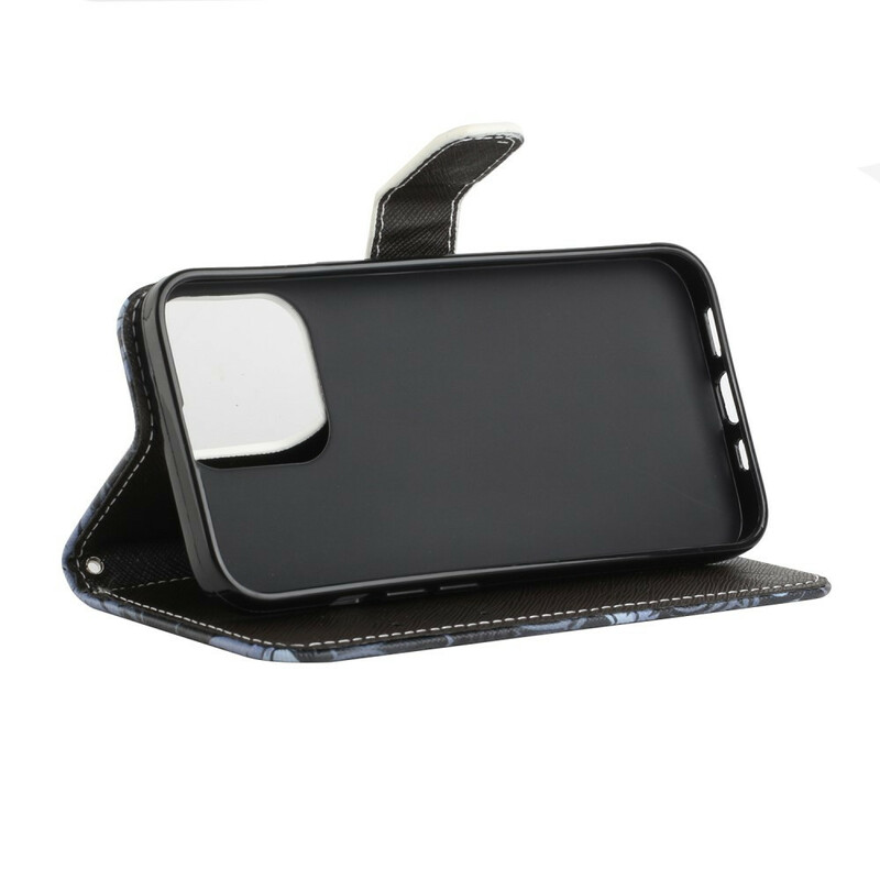Housse iPhone 13 Loup en Hiver avec Lanière Housse iPhone 13 Loup en Hiver avec Lanière