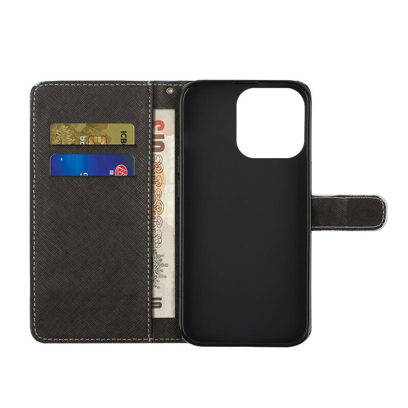 Housse iPhone 13 Loup en Hiver avec Lanière Housse iPhone 13 Loup en Hiver avec Lanière