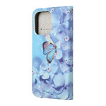 Housse iPhone 13 Papillons Diamants à Lanière Housse iPhone 13 Papillons Diamants à Lanière