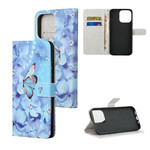 Housse iPhone 13 Papillons Diamants à Lanière Housse iPhone 13 Papillons Diamants à Lanière