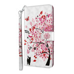 Housse iPhone 13 Arbre Rose et Chat Noir