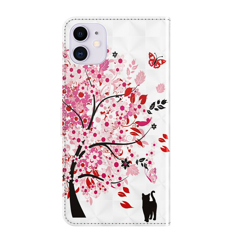 Housse iPhone 13 Arbre Rose et Chat Noir