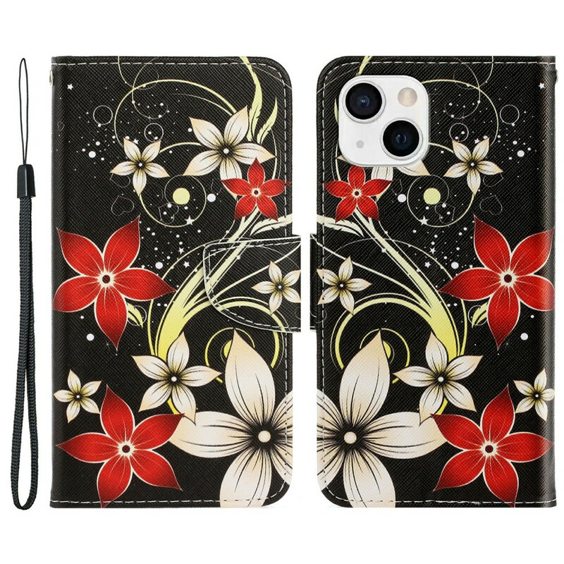 Housse iPhone 13 Fleurs Colorées à Lanière Housse iPhone 13 Fleurs Colorées à Lanière