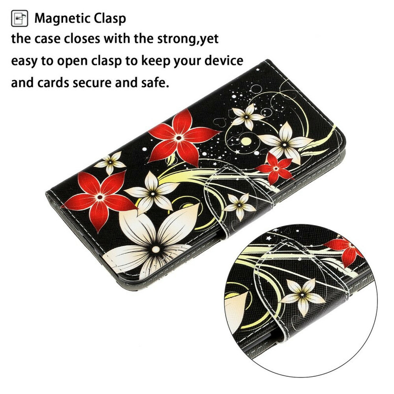 Housse iPhone 13 Fleurs Colorées à Lanière Housse iPhone 13 Fleurs Colorées à Lanière