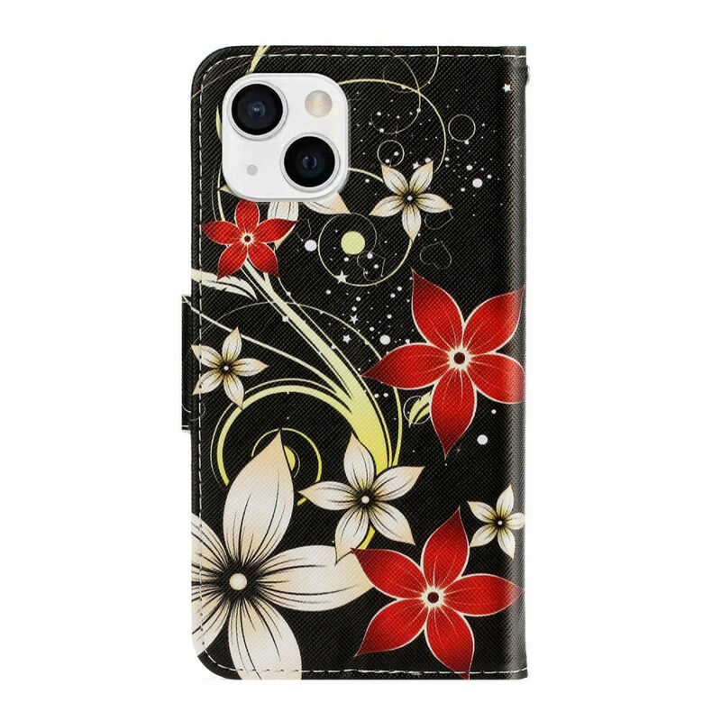 Housse iPhone 13 Fleurs Colorées à Lanière Housse iPhone 13 Fleurs Colorées à Lanière