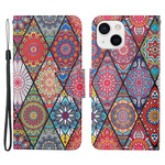 Housse iPhone 13 Patchwork avec Lanière Housse iPhone 13 Patchwork avec Lanière