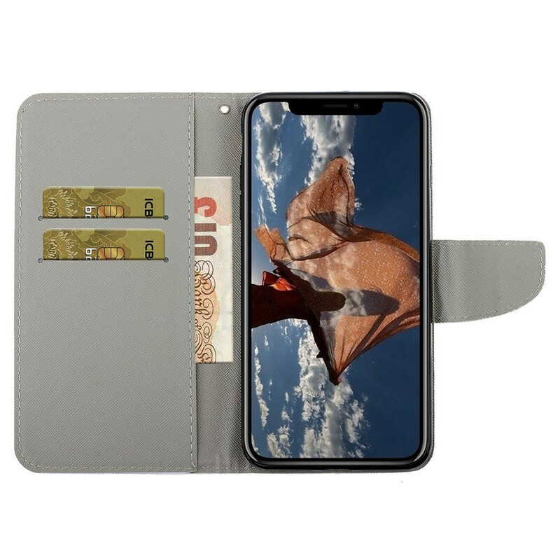 Housse iPhone 13 Patchwork avec Lanière Housse iPhone 13 Patchwork avec Lanière
