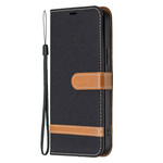 Housse iPhone 13 Pro Max Tissu et Effet Cuir à Lanière Housse iPhone 13 Pro Max Tissu et Effet Cuir à Lanière