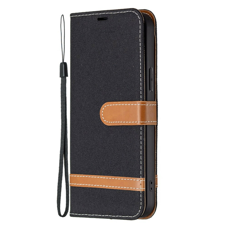 Housse iPhone 13 Pro Max Tissu et Effet Cuir à Lanière Housse iPhone 13 Pro Max Tissu et Effet Cuir à Lanière