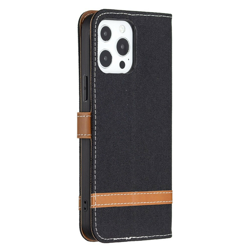 Housse iPhone 13 Pro Max Tissu et Effet Cuir à Lanière Housse iPhone 13 Pro Max Tissu et Effet Cuir à Lanière