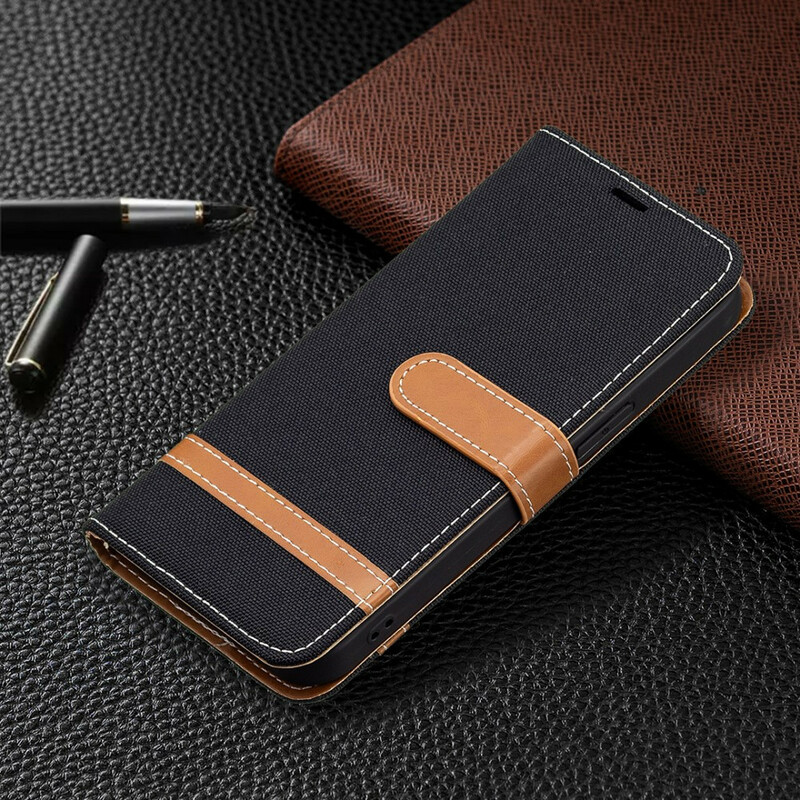 Housse iPhone 13 Pro Max Tissu et Effet Cuir à Lanière Housse iPhone 13 Pro Max Tissu et Effet Cuir à Lanière