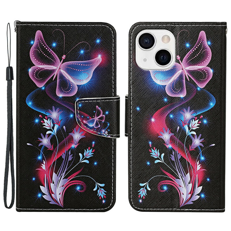 Housse iPhone 13 Papillons et Lanière Housse iPhone 13 Papillons et Lanière