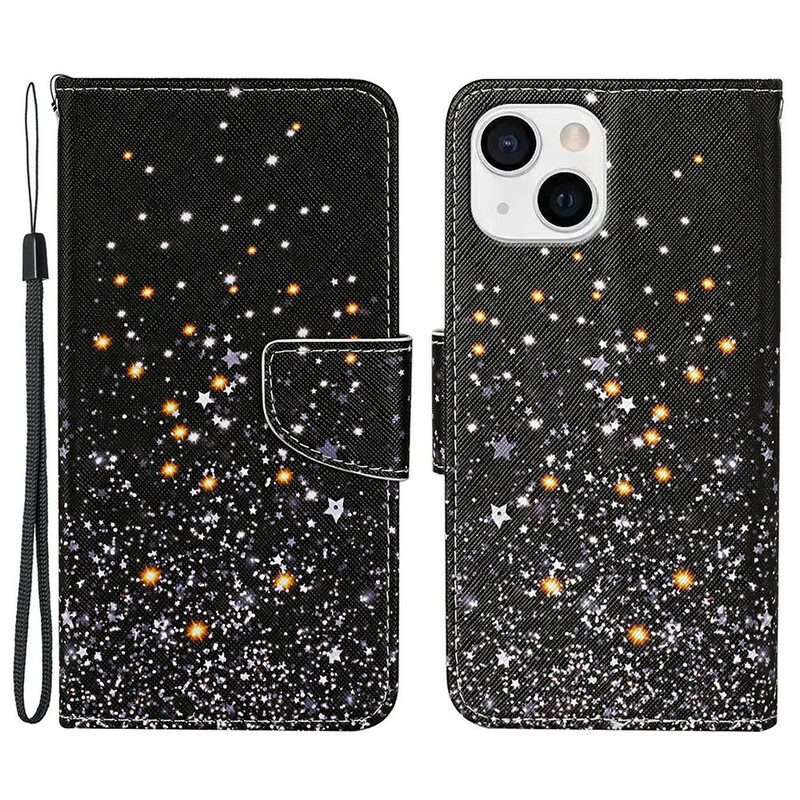 Housse iPhone 13 Étoiles et Paillettes avec Lanière Housse iPhone 13 Étoiles et Paillettes avec Lanière