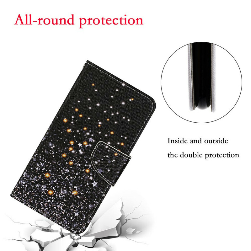 Housse iPhone 13 Étoiles et Paillettes avec Lanière Housse iPhone 13 Étoiles et Paillettes avec Lanière